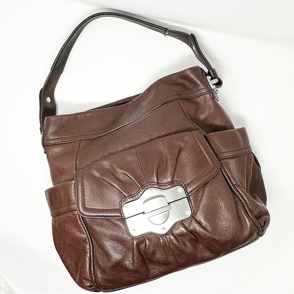 b. makowsky Handbags - Rare B. MAKOWSKY Brown Leather Handbag with Brushed Steel Hardware